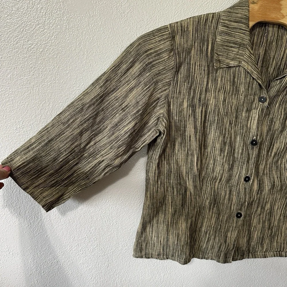 Cut Loose Oversized Boxy Linen Button Up Lagenlook Size Large Beige‎ Gray Stripe